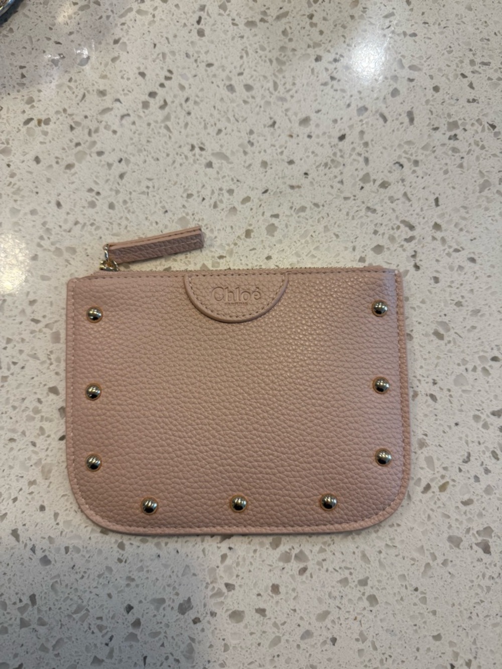 Chloé Pink Leather Studded Zip Pouch